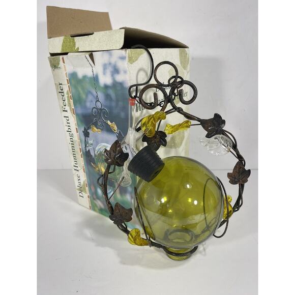 Expressive Garden Green Globe Deluxe‎ Hummingbird Feeder Hand Blown Glass Leaves - Picture 2 of 8